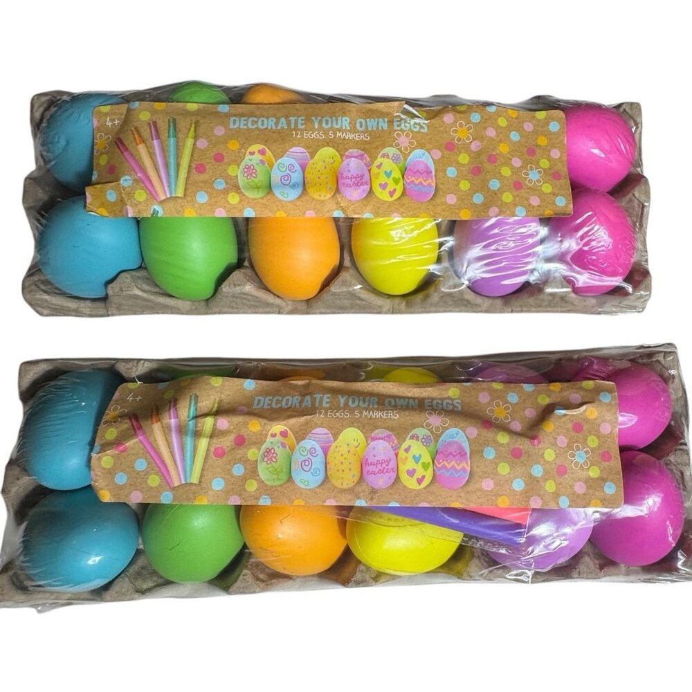 Decorate your own eggs lot of 2- 12 plastic colored eggs and markers